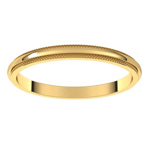 14K Yellow Or White Or Rose Gold Milgrain Stepped-Edge Half Round Band