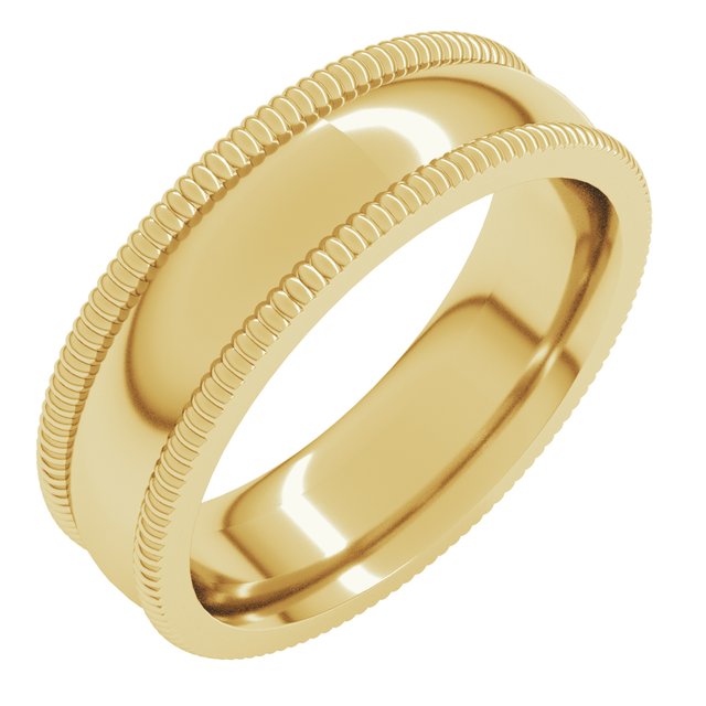14K Yellow Gold 6 Mm Standard Weight Extra Large Wide Milgrain Half Round Comfort Fit Band, Size 9