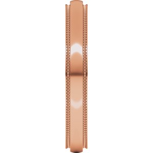 18K Yellow Or White Or Rose Gold Milgrain Stepped-Edge Half Round Band