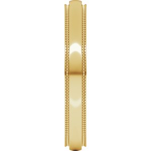 18K Yellow Or White Or Rose Gold Milgrain Stepped-Edge Half Round Band