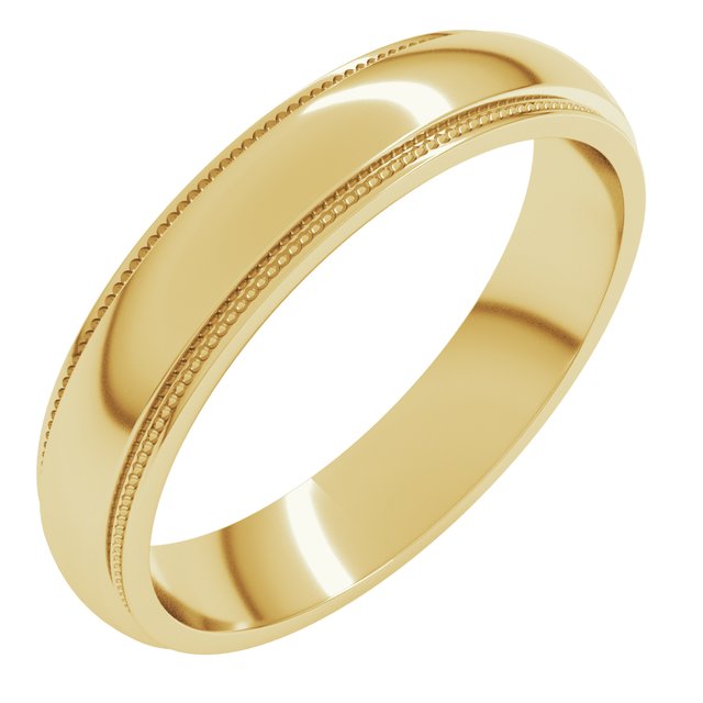 14K Yellow Or White Gold Stepped Edge Milgrain Standard Fit Half Round Band