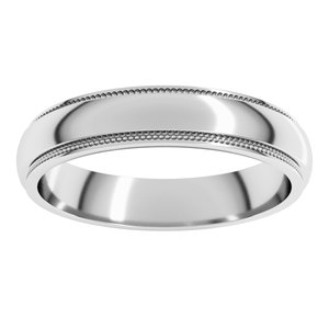 14K White Gold Milgrain Half Round Stepped Edge Band
