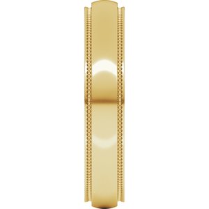 14K Yellow Or White Or Rose Gold Milgrain Stepped-Edge Half Round Band