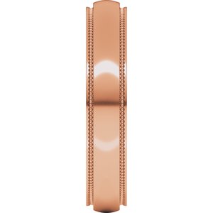 18K Yellow Or White Or Rose Gold Milgrain Stepped-Edge Half Round Band