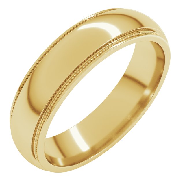 14K Yellow Or White Gold Stepped Edge Milgrain Standard Fit Half Round Band