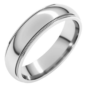 14K White Gold Milgrain Half Round Stepped Edge Band