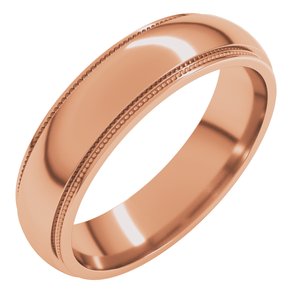 14K Yellow Or White Or Rose Gold Milgrain Stepped-Edge Half Round Band
