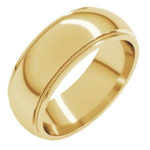 18K Yellow Or White Or Rose Gold Milgrain Stepped-Edge Half Round Band