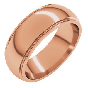 18K Yellow Or White Or Rose Gold Milgrain Stepped-Edge Half Round Band