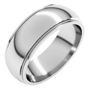 14K Yellow Or White Or Rose Gold Milgrain Stepped-Edge Half Round Band