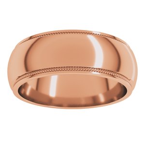 18K Yellow Or White Or Rose Gold Milgrain Stepped-Edge Half Round Band