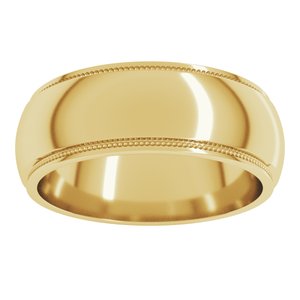 14K Yellow Or White Or Rose Gold Milgrain Stepped-Edge Half Round Band