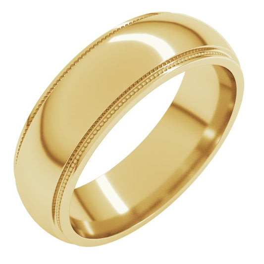 14K Yellow Or White Gold Stepped Edge Milgrain Standard Fit Half Round Band