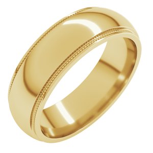14K Yellow Or White Or Rose Gold Milgrain Stepped-Edge Half Round Band