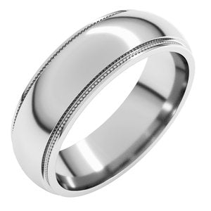18K Yellow Or White Or Rose Gold Milgrain Stepped-Edge Half Round Band