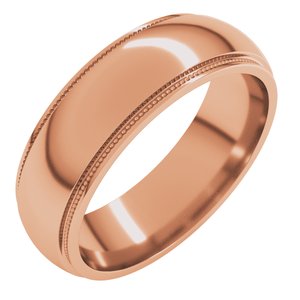 18K Yellow Or White Or Rose Gold Milgrain Stepped-Edge Half Round Band