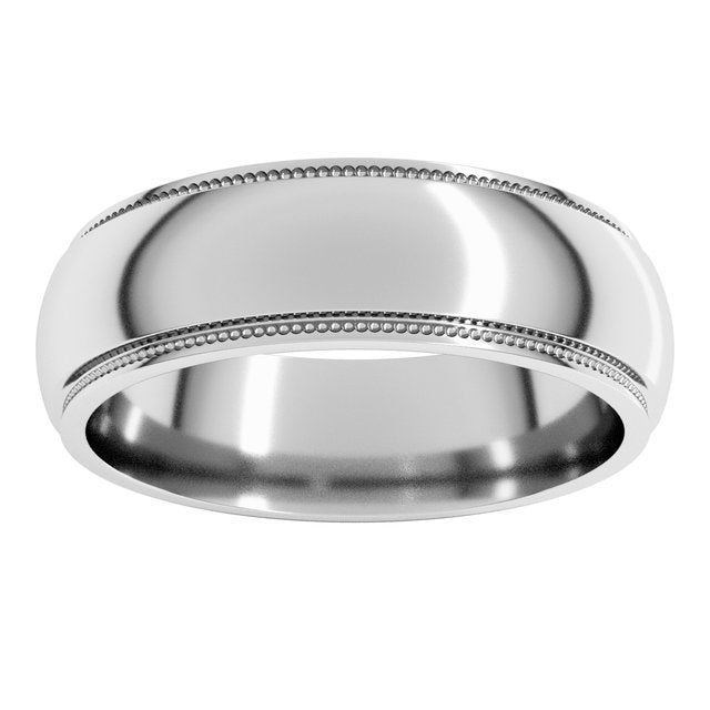 14K Yellow Or White Gold Stepped Edge Milgrain Standard Fit Half Round Band