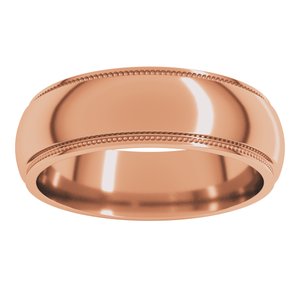 18K Yellow Or White Or Rose Gold Milgrain Stepped-Edge Half Round Band