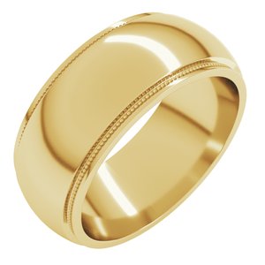 14K Yellow Or White Or Rose Gold Milgrain Stepped-Edge Half Round Band