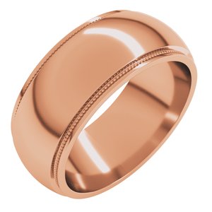 18K Yellow Or White Or Rose Gold Milgrain Stepped-Edge Half Round Band