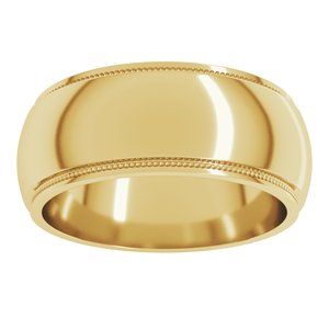 14K Yellow Or White Or Rose Gold Milgrain Stepped-Edge Half Round Band