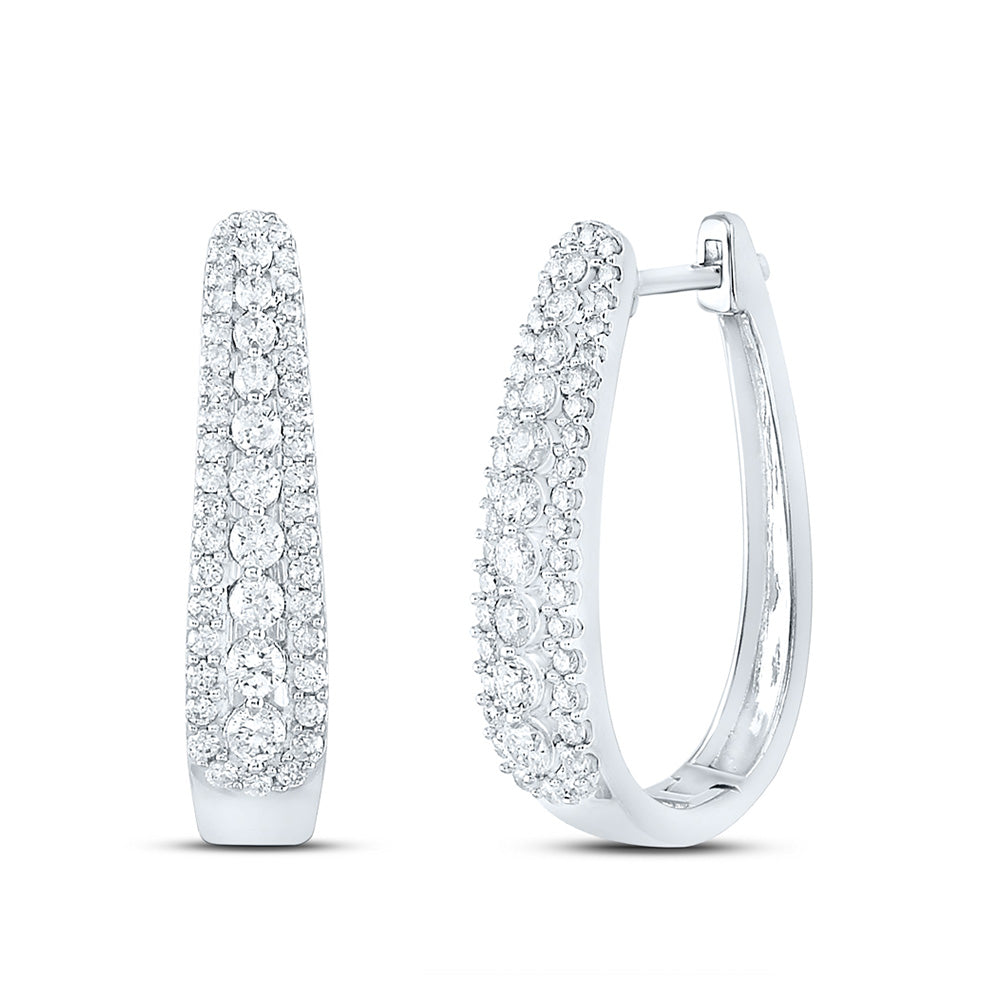 10K White Gold Womens Round Diamond Oblong Hoop Earrings 7/8 Cttw, Length: 0.93 In, Width: 0.93 In