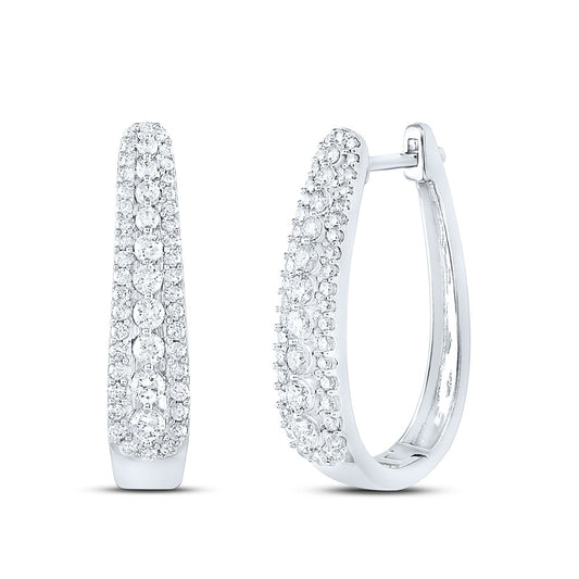10K White Gold Womens Round Diamond Oblong Hoop Earrings 7/8 Cttw, Length: 0.93 In, Width: 0.93 In