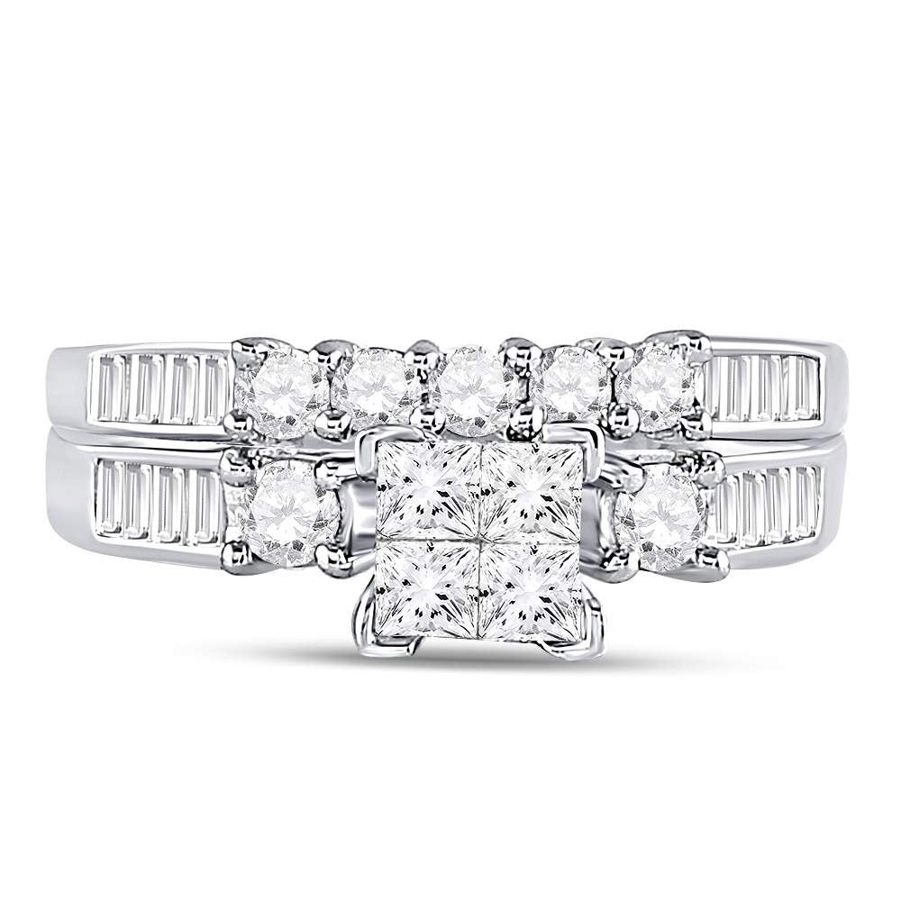 10K White Gold Princess Diamond Bridal Wedding Ring Band Set 7/8 Cttw, Womens Size: 5-10