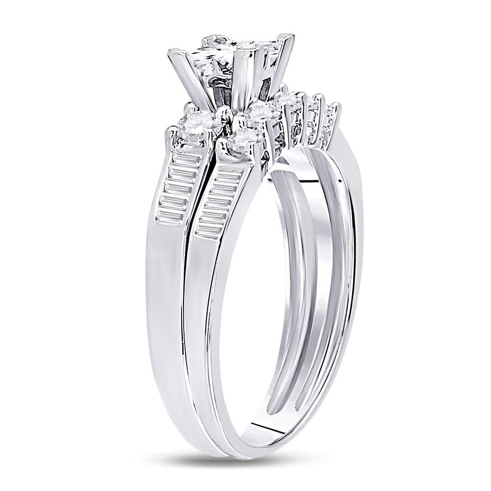 10K White Gold Princess Diamond Bridal Wedding Ring Band Set 7/8 Cttw, Womens Size: 5-10