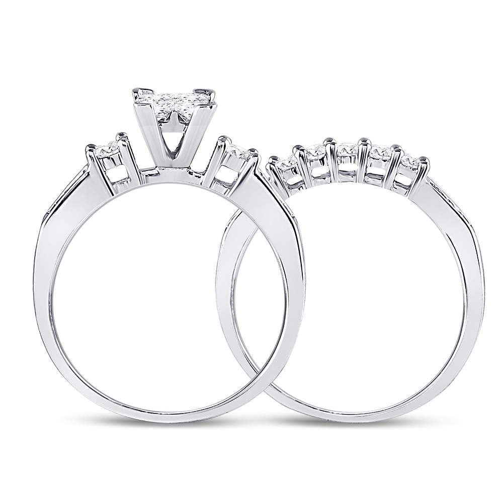 10K White Gold Princess Diamond Bridal Wedding Ring Band Set 7/8 Cttw, Womens Size: 5-10