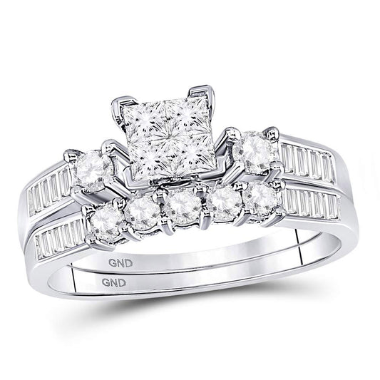 10K White Gold Princess Diamond Bridal Wedding Ring Band Set 7/8 Cttw, Womens Size: 5-10