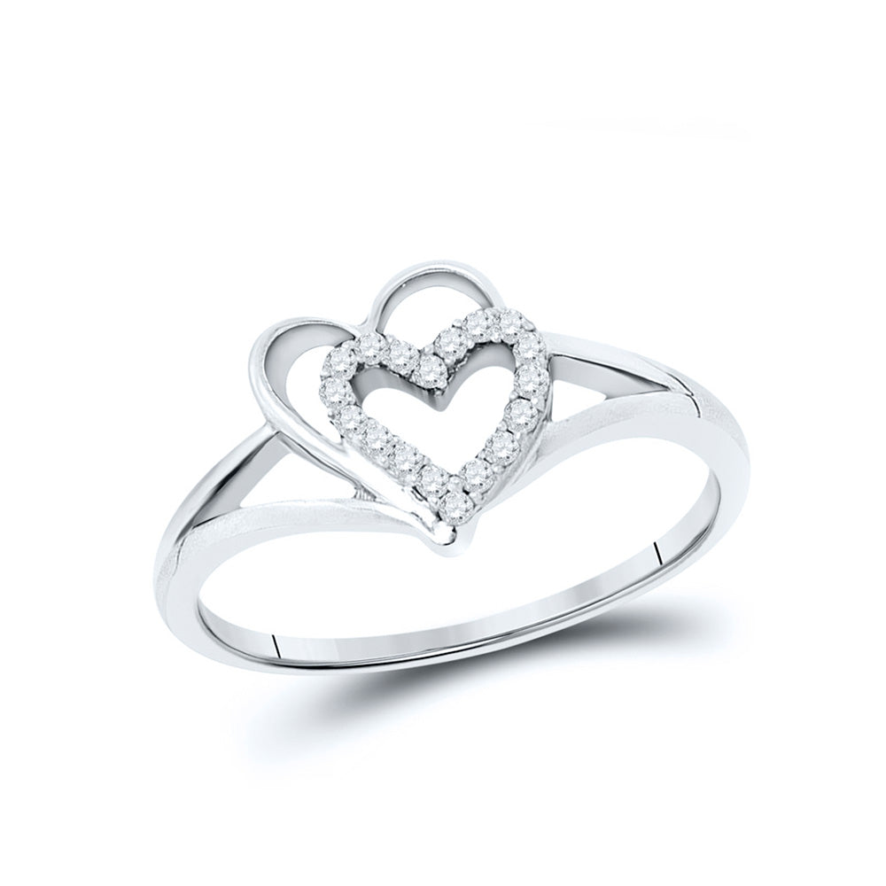 10K White Gold Womens Round Diamond Heart Ring 1/8 Cttw, Womens Size: 5-10