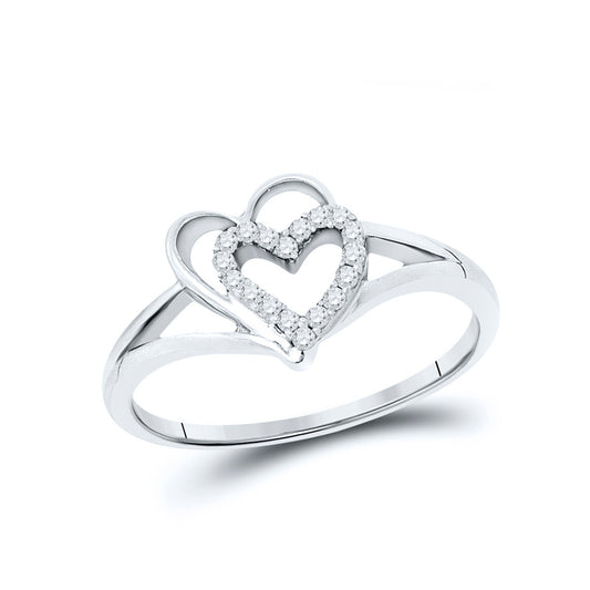 10K White Gold Womens Round Diamond Heart Ring 1/8 Cttw, Womens Size: 5-10