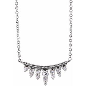 14K White Gold Round G-H I1 1/6 Ctw Natural Diamond Bar Necklace, Length: 18 In