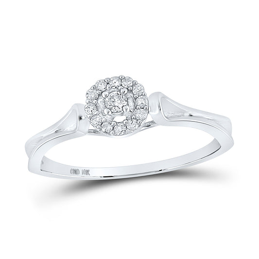 10K White Gold Womens Round Diamond Solitaire Promise Ring 1/10 Cttw, Womens Size: 5-10