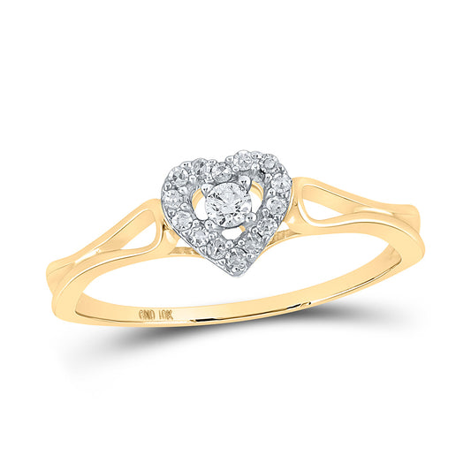 10K Yellow Gold Womens Round Diamond Heart Promise Ring 1/8 Cttw, Womens Size: 5-10