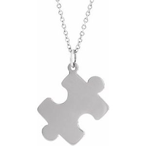 14K White Gold 15.65 X 12 Mm 16-18 In Polished Engravable Puzzle Piece Necklace