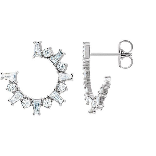14K White Or Rose Gold Tapered Baguette 3.25 X 2 X 1 Mm Friction Backs Polished 1 Ctw Natural Diamond Front-Facing Hoop Earrings