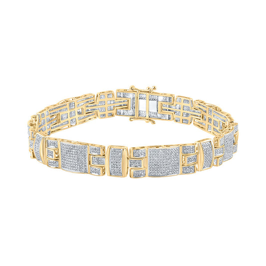 10K Yellow Gold Mens Round Diamond Link Bracelet 2-3/4 Cttw