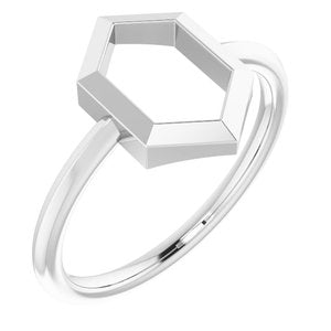 Sterling Silver Polished Negative Space Hexagon Ring Size 7