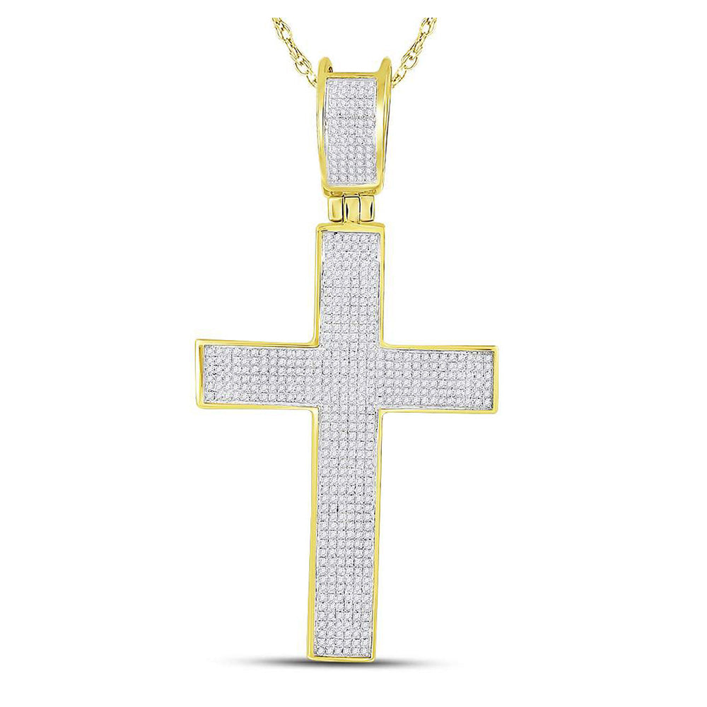 10K Yellow Gold Mens Round Diamond Cross Charm Pendant 1 Cttw