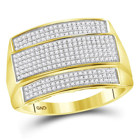 10K Yellow Gold Mens Round Diamond Rectangle Cluster Ring 3/8 Cttw, Mens Size: 7-13