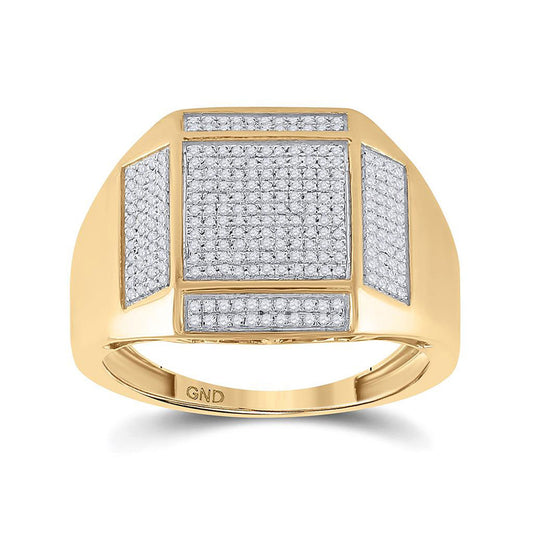 10K Yellow Gold Mens Round Diamond Square Ring 3/8 Cttw, Mens Size: 7-13