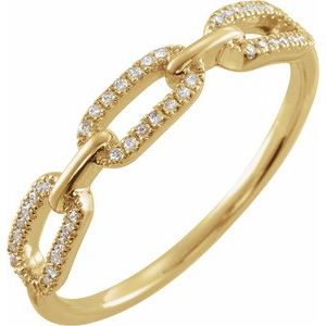 14K Yellow Gold Round  .8 Mm Polished 1/6 Ctw Natural Diamond Link Ring Size 7