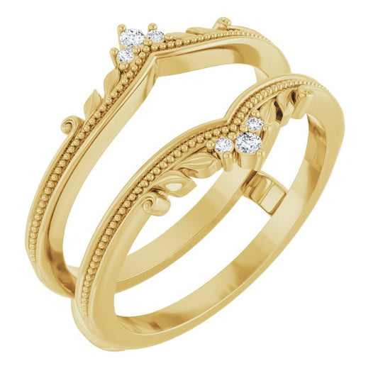 14K Yellow Gold Round Polished .04 Ctw Natural Diamond Milgrain Ring Guard, Size 7