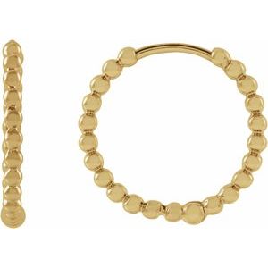 14K Yellow Gold Pair Beaded Hoop Earrings, Length: 15 Mm, Thickness: 1.5 Mm
