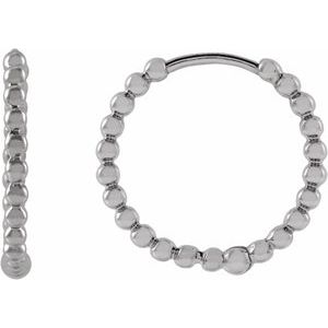 14K White Gold Pair Beaded Hoop Earrings, Length: 15 Mm, Thickness: 1.5 Mm