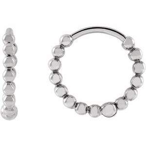 14K White Gold Pair Beaded Hoop Earrings, Length: 11 Mm, Thickness: 2 Mm