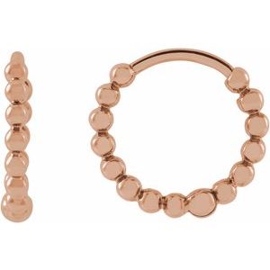 14K Rose Gold Pair Beaded Hoop Earrings, Length: 11 Mm, Thickness: 2 Mm