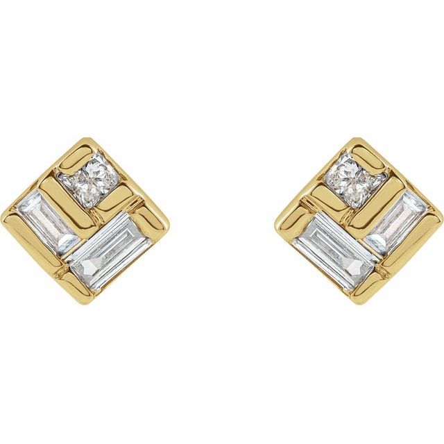 14K Yellow Or White Gold Straight Baguette 2.7 X 1.4 Mm Friction Back Polished 1/6 Ctw Natural Diamond Earrings